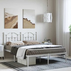 vidaXL Πλαίσιο Κρεβατιού με Κεφαλάρι Λευκό 135 x 190 εκ. Μεταλλικό