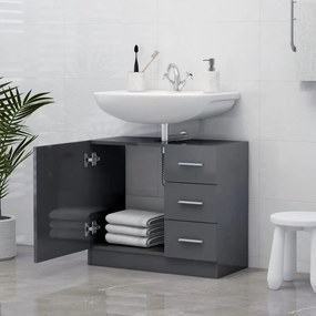 vidaXL Ντουλάπι Νιπτήρα Γυαλιστερό Γκρι 63x30x54 εκ. Μοριοσανίδα