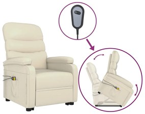 vidaXL Πολυθρόνα Μασάζ με Ανύψωση Κρεμ Λευκό από Συνθετικό Δέρμα