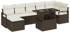vidaXL Σετ καναπέ κήπου 8 τεμαχίων με μαξιλάρια καφέ πολυ ρατάν