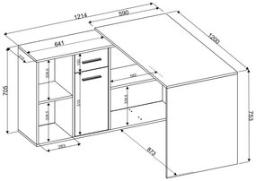 Γωνιακό τραπέζι γραφείου Bristol 122, Με συρτάρια, Γωνιακός, Με πόρτες, Ο αριθμός των θυρών: 1, Αριθμός συρταριών: 1, 75x121x120cm, 43 kg | Epipla1.gr