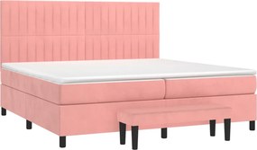vidaXL Κρεβάτι Boxspring με Στρώμα Ροζ 200x200 εκ. Βελούδινο