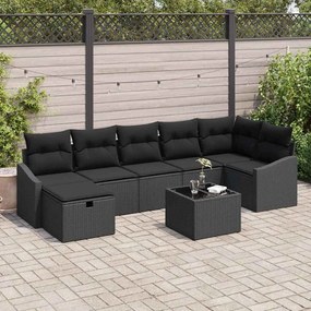 vidaXL Σετ Καναπέ Κήπου με μαξιλάρι 8 pcs Μαύρο Πολυ ράταν
