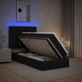 vidaXL LED Κρεβάτι αποθήκευσης με στρώμα Μαύρο 100 x 200 cm Ύφασμα