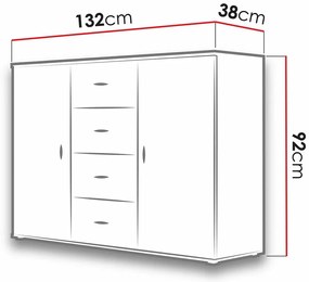 Σιφονιέρα Charlotte 118, Άσπρο, Γυαλιστερό λευκό, Με συρτάρια και ντουλάπια, Αριθμός συρταριών: 4, 92x132x38cm, 47 kg | Epipla1.gr