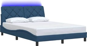 vidaXL Πλαίσιο κρεβατιού με LED χωρίς στρώμα Μπλε 120x200 cm Ύφασμα