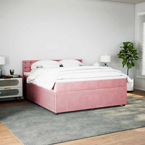 vidaXL Κρεβάτι Boxspring με Στρώμα Ροζ 180x200 εκ. Βελούδινο