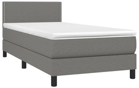 vidaXL Κρεβάτι Boxspring με Στρώμα &amp; LED Σκ.Γκρι 90x200 εκ. Υφασμάτινο