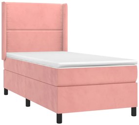 vidaXL Κρεβάτι Boxspring με Στρώμα Ροζ 90x190 εκ. Βελούδινο