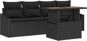 vidaXL Σετ Καναπέ Κήπου με μαξιλάρι 5 pcs Μαύρο Πολυ ράταν