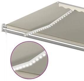 Τέντα Συρόμενη Χειροκίνητη με LED Κρεμ 6x3 μ. - Κρεμ