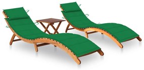 Ξαπλώστρες 2 τεμ. από Μασίφ Ξύλο Ακακίας με Τραπέζι & Μαξιλάρια