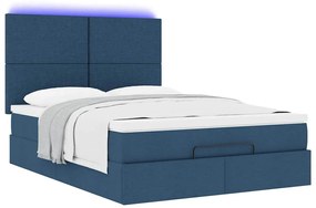 vidaXL Οθωμανικό κρεβάτι με στρώμα & LEDs Μπλε 140x190cm Ύφασμα