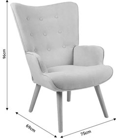 Πολυθρόνα Fluffy βελούδο γκρι-φυσικό πόδι 75x69x96εκ 75x69x96 εκ.