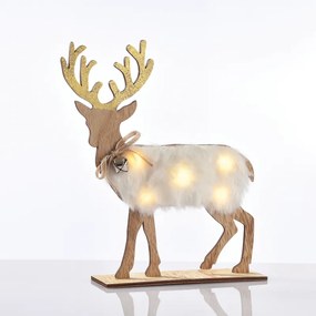 "WOODEN WHITE FELT DEER", 5 MINI LED ΛΑΜΠ. ΜΠΑΤ. (2xAAA), WW,IP20, 26X5X25CM ACA X06511212