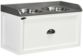 PawHut Σταθμός Τροφοδοσίας, 2 Μπολ Τροφοδοσίας 2 λίτρων το καθένα, Ανοξείδωτο Ατσάλι, με Συρτάρι, για Μεγάλα Σκυλιά, Λευκό+Γκρι, 60 x 30 x 36 cm