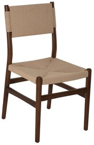 Καρέκλα Τραπεζαρίας HM9412.04 45x51x87cm Από Οξιά Walnut Με Σχοινί Beige Ξύλο,Σχοινί