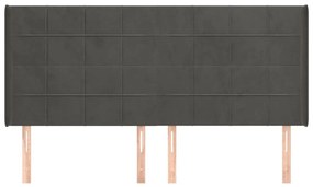 Κεφαλάρι με Πτερύγια Σκούρο Γκρι 163x16x118/128 εκ. Βελούδινο - Γκρι