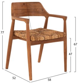 Καρέκλα-Πολυθρόνα C9401.01 Μασίφ Ξύλο Teak Φυσικό 58x52x77Yεκ. 58x52x77 εκ.