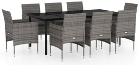 vidaXL v Σετ Τραπεζαρίας Κήπου 9 τεμ. Γκρι / Μαύρο με Μαξιλάρια