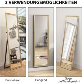 Ολόσωμος καθρέφτης, ευέλικτη τοποθέτηση, 160 x 50 cm, χρυσός τόνος