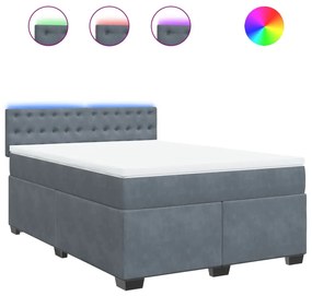 vidaXL Κρεβάτι Boxspring με Στρώμα Σκούρο Γκρι 140x190 εκ. Βελούδινο