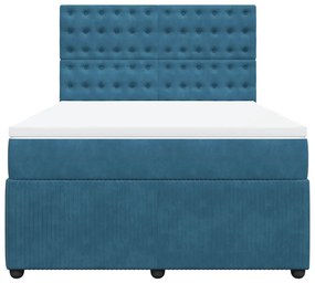 vidaXL Κρεβάτι Boxspring με Στρώμα Μπλε 140x200 εκ. Βελούδινο