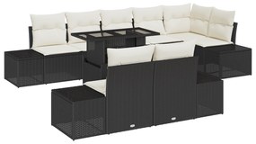 vidaXL Σετ Καναπέ Κήπου 9 Τεμαχίων με Μαξιλάρια Μαύρο Πολυ Ράτανα