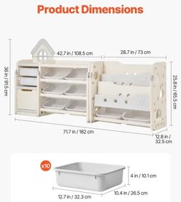 VEVOR  4-Tier Kids Toy Storage with Bookshelf with 10 Movable Plastic Bins