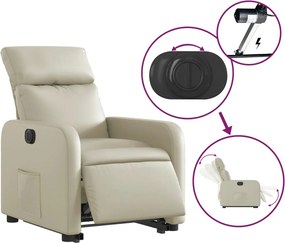 vidaXL Πολυθρόνα Ηλεκτρ. Ανακλινόμενη με Ανύψωση Κρεμ Συνθ.Δέρμα