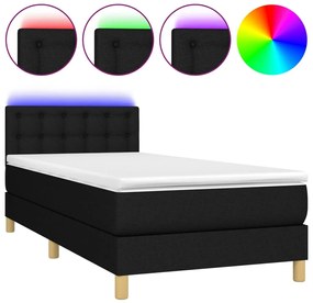 vidaXL Κρεβάτι Boxspring με Στρώμα &amp; LED Μαύρο 90x190 εκ. Υφασμάτινο