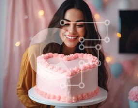 Intra Συλλεκτικό Ξύλινο Παζλ Plywood 4mm - Νεαρή γυναίκα που κρατά ένα ροζ κέικ σε σχήμα καρδιάς Σε Ξύλινο Κουτί - Διαστάσεις Puzzle: 10x10 cm – 25 κομμάτια