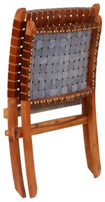 Καρέκλα Πτυσσόμενη με Χιαστί Λωρίδες Καφέ από Γνήσιο Δέρμα - Καφέ