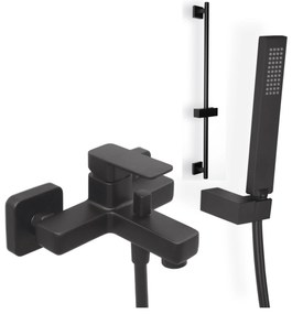 Eurorama Quadra Black Matt Μπαταρία Λουτρού Με Tηλέφωνο Anticalcare+Στήριγμα Tηλεφώνου+Σπιράλ+Βέργα ντους FLUTE 70εκ