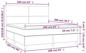 vidaXL Κρεβάτι Boxspring με Στρώμα Σκούρο Γκρι 160x200 εκ Υφασμάτινο