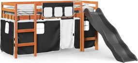 vidaXL Υπερυψ. Κρεβάτι με Κουρτίνες Λευκό/Μαύρο 80x200 εκ. Μασίφ Πεύκο