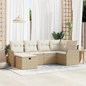 vidaXL Σετ Καναπέ Κήπου με μαξιλάρι 6 pcs Μπεζ Πολυ ράταν