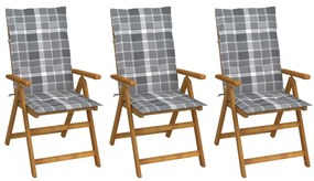 Καρέκλες Κήπου Πτυσσόμενες 3 τεμ. από Ξύλο Ακακίας με Μαξιλάρια - Γκρι