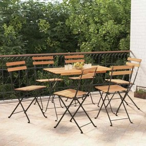 vidaXL Σετ Τραπεζαρίας Bistro Πτυσσόμενο 7 τεμ. Μασίφ Ακακία &amp; Ατσάλι