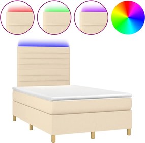 vidaXL Κρεβάτι Boxspring με Στρώμα &amp; LED Κρεμ 120x190 εκ. Υφασμάτινο