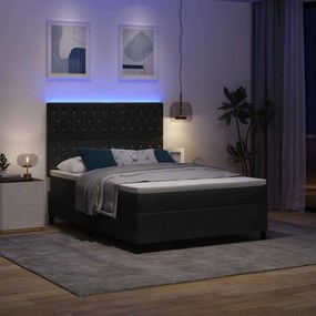 vidaXL LED Κρεβάτι με βάθρο με στρώμα Μαύρο 140 x 200 cm Βελούδο