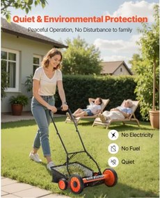 VEVOR 18" Push Reel Lawn Mower 5-Blade Adjustable Height Grass Catcher 4 Wheels