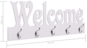vidaXL Κρεμάστρα Τοίχου «WELCOME» Λευκή 74 x 29,5  εκ.