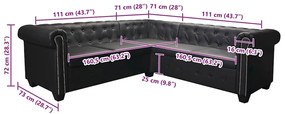 vidaXL Καναπές Γωνιακός Πενταθέσιος Chesterfield Μαύρος Συνθετικό Δέρμα