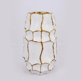 Βάζο Κεραμικό 752-20170 14.5x14.5x25cm White-Gold Estheti Home Κεραμικό