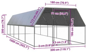 vidaXL Κοτέτσι - Κλουβί Εξωτ. Χώρου 3x10x2 μ. από Γαλβανισμένο Χάλυβα