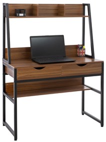 DESK WITH BOOKCASE  MELAMINE IN WALNUT &amp; METAL BLACK FRAME 100x48x139H cm.