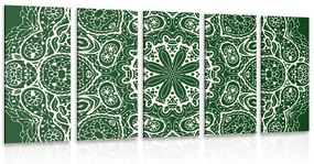 Εικόνα 5 μερών λευκό Mandala σε πράσινο φόντο - 100x50