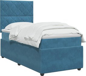 vidaXL Κρεβάτι box spring με στρώμα Μπλε 90 x 190 cm Βελούδο