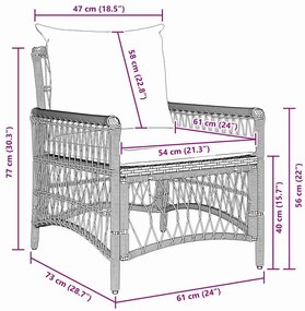 vidaXL Καρέκλα κήπου  με μαξιλάρια, καφέ, 60x70x78 εκ, πολυ ράτταν.